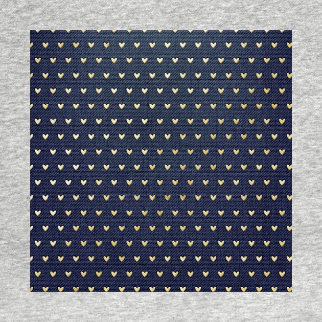 Cute Gold Heart Pattern Navy Blue by marknprints